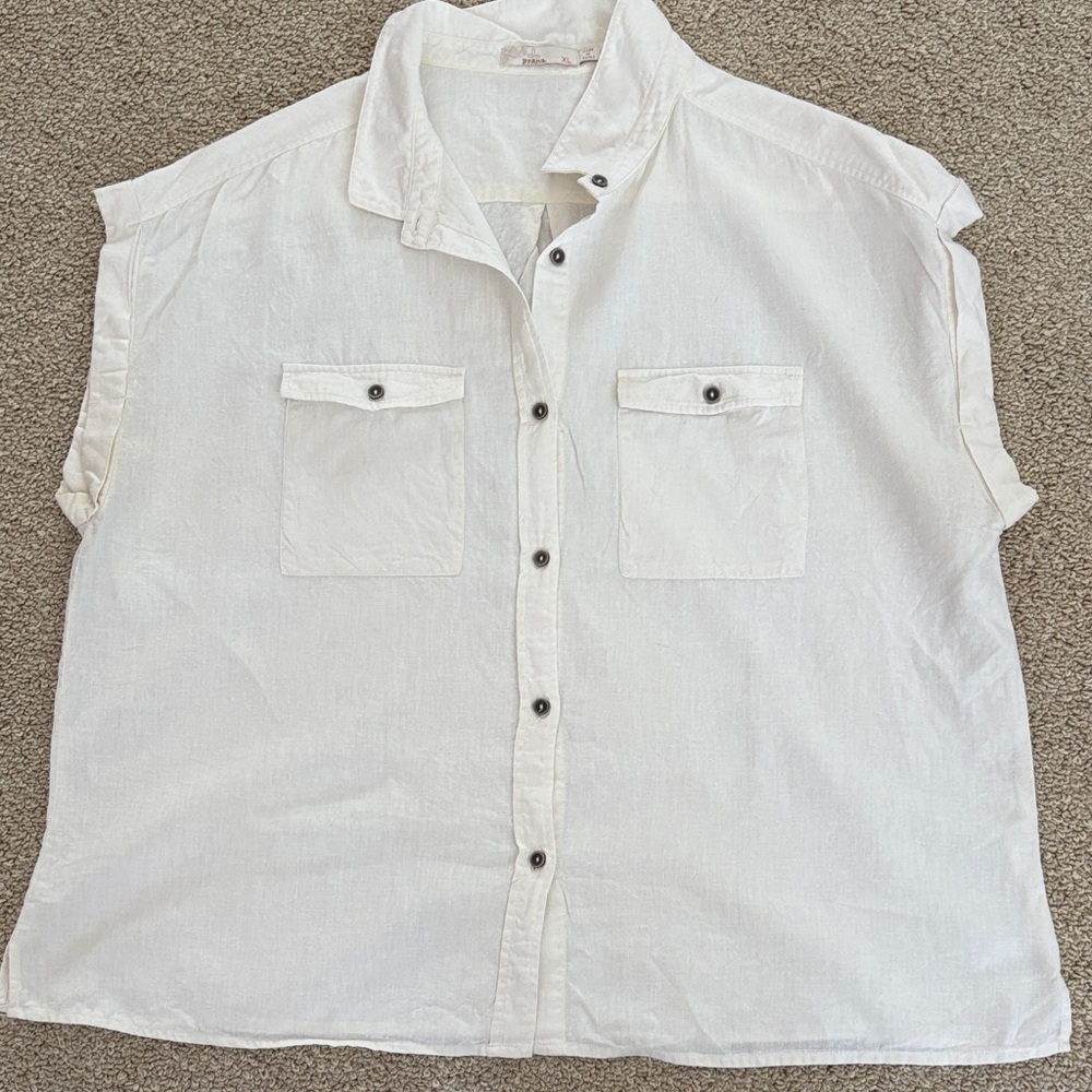 Prana Woman's off White Button Down Casual Shirt
